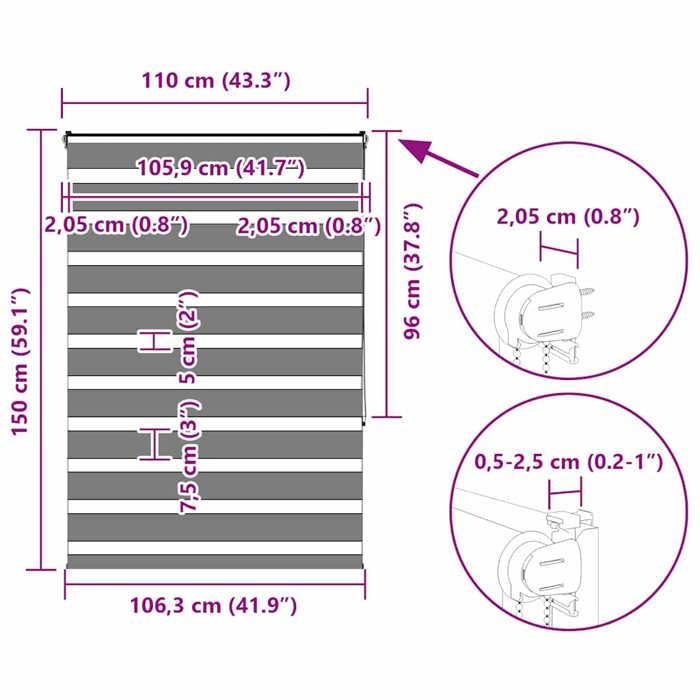 VidaXL Store Zèbre Blanc 110x150 Cm Largeur Du Tissu 105,9cm Polyester, Store À Enrouleur Zébré, Store Zébré Pour Fenêtre, 4014757