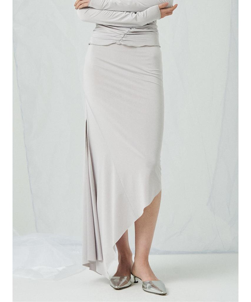 Anggae Light Jersey Unbalanced Long Skirt Silver