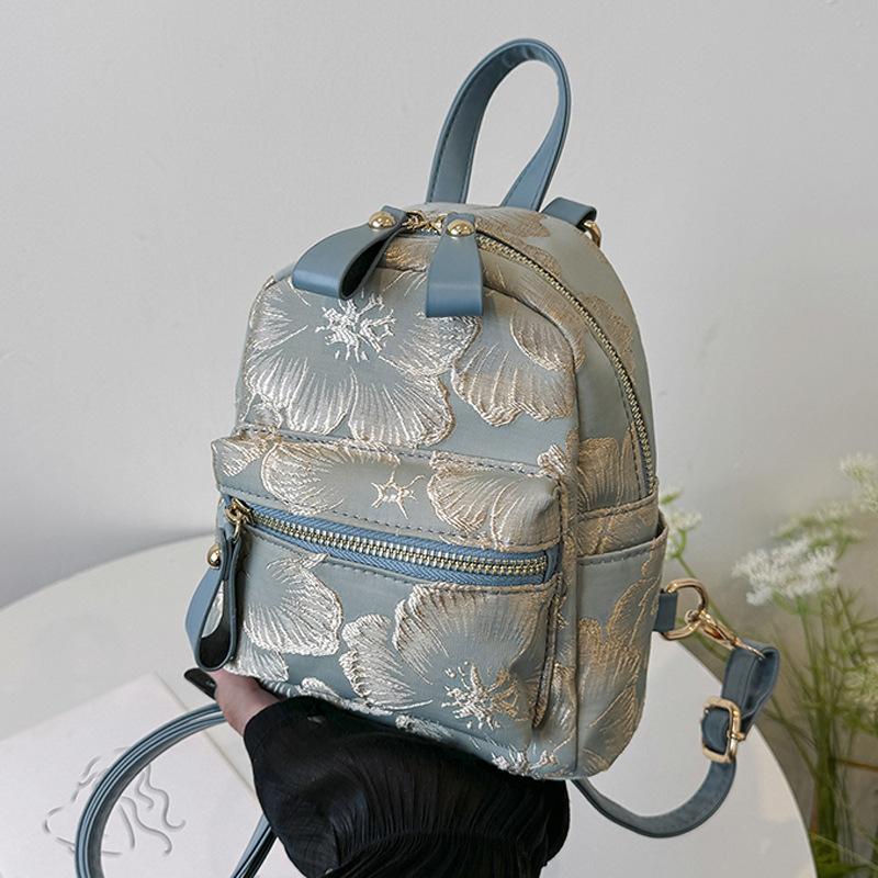 Small Niche Design Chinese Style Embroidered Flower Bag, New Fashionable Backpack for Women's Outdoor Travel, Small Backpack