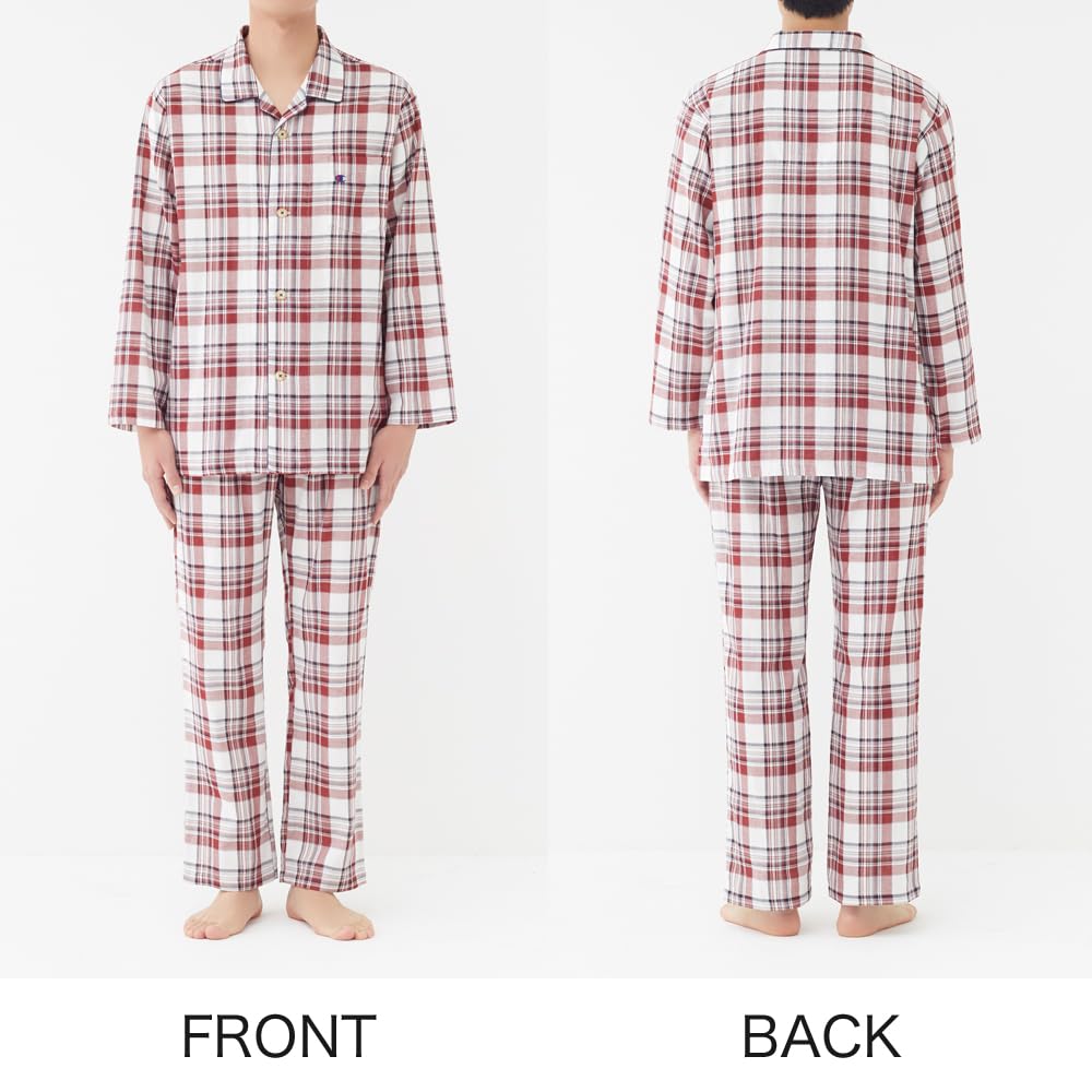 Champion Cotton Long Sleeves and Dyed Double OJ4124 Men's 100% Loungewear, Pants, Gauze, Red,