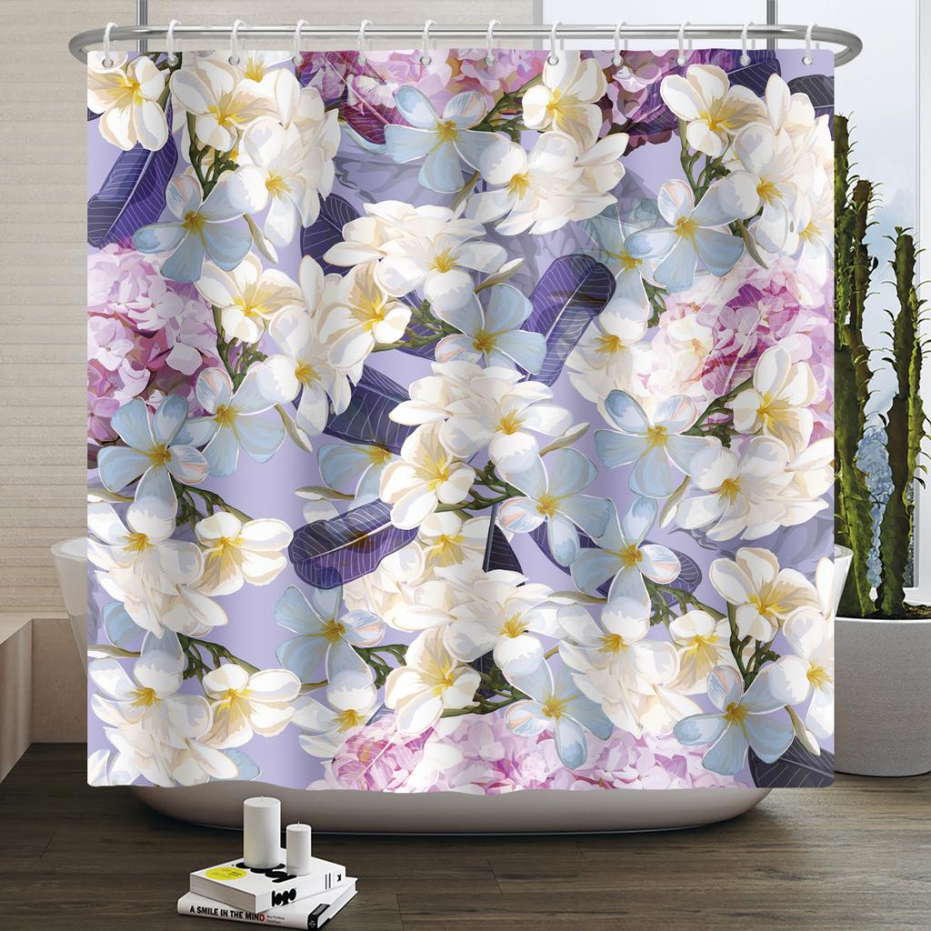 Floral Shower Curtain Flower Butterfly Waterproof Polyester Bathroom Curtain With Hooks Bathtub Screen