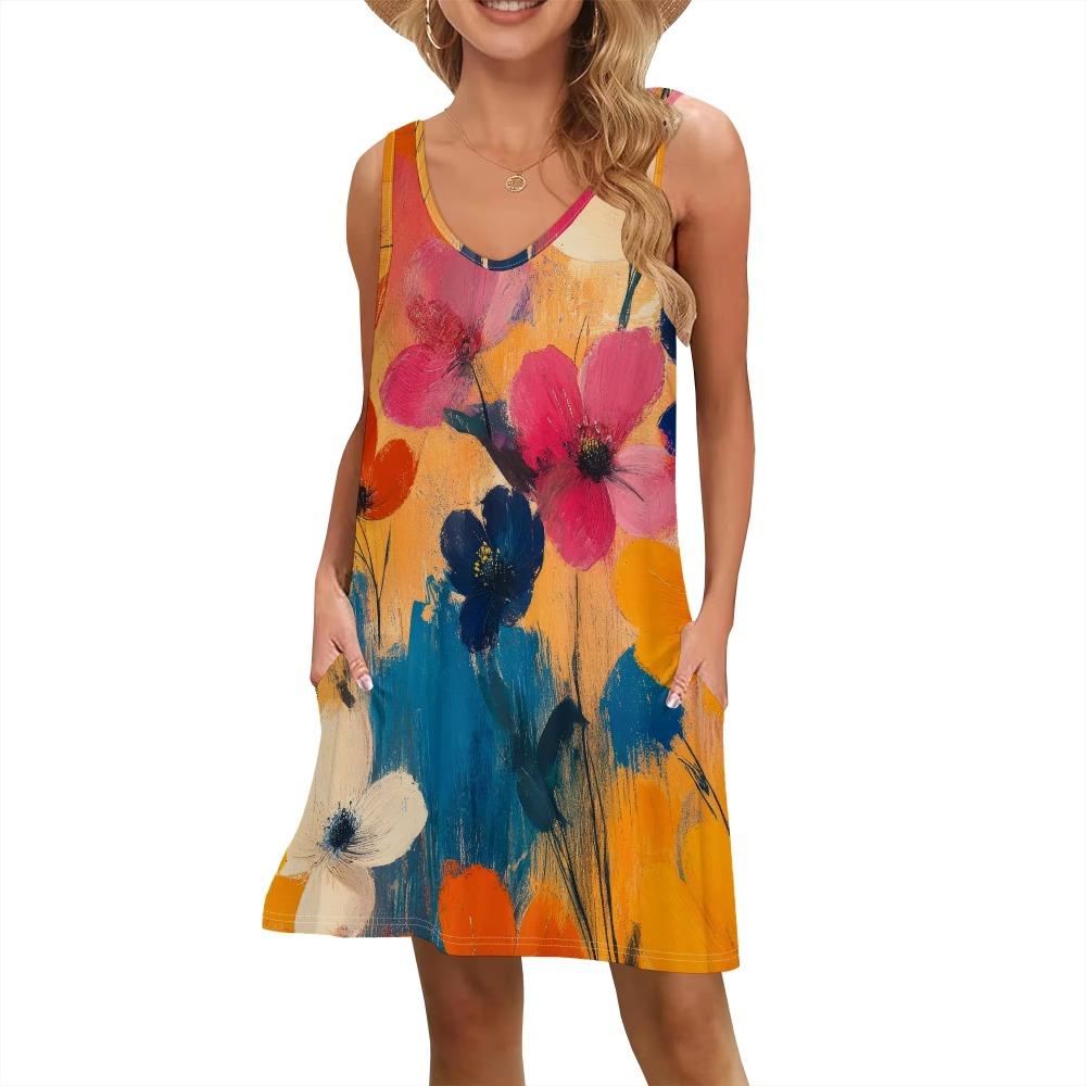 Vibrant White Flowers Green Foliage Dresses Woman Summer Elegant 3D Floral Print Sleeveless Dress Dresses For Girl Party Y2k Top