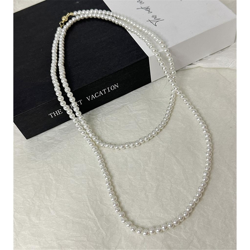 Tooxika Fashionable Temperament Multi-layer Stacking Magnetic Clasp Pearl Necklace Long Light Luxury Jumper Chain Accessories Necklace