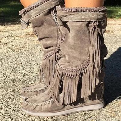 Fashion Pirate Boots Woman Pleated Tassel Mid-calf Boots Womens Sewing Footwear Buckle Leather High Heels Shoes Female Plus Size Zip