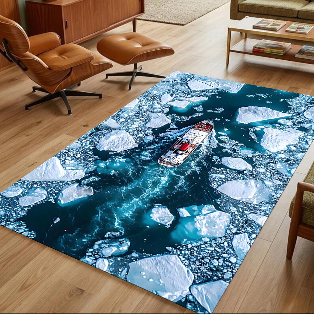 Crystal Clear Lake Boat Non-Slip Home Carpet Design for Office Decor Living Room Gift