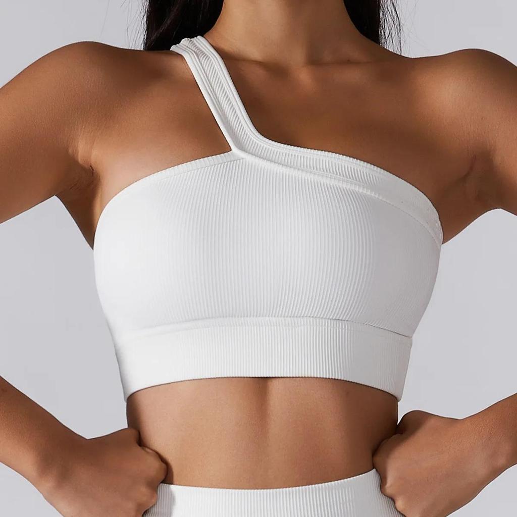 Summer New Arrival Ribbed One-Shoulder Yoga Top & Sports Bra