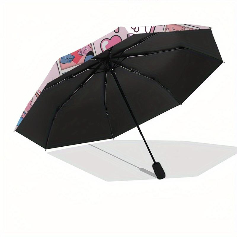 Stitch,Valentine's Day Themed Automatic Opening and Closing Folding Umbrella, Reinforced 8 Ribs, Compact Travel Design, Fashionable Folding