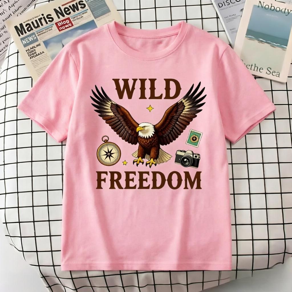 Unisex 100 Cotton Oversize T Shirt Wild Freedom Bald Eagle Compass Camera Print Vintage Adventure Outdoor Short Sleeve Tee