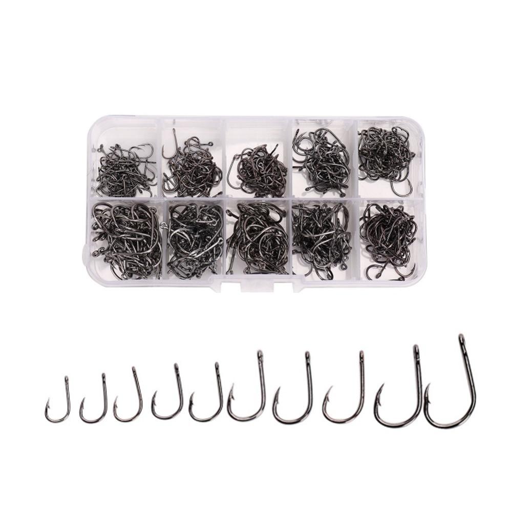 500PCS High Carbon Steel Fishing Hooks Set Sharpened Barb 3#-12# Barbed Fishing Hooks with Holes Black Fishing Hooks