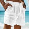 Men's Summer Beach Linen Cotton Blend Shorts with Button Pockets - Comfortable Holiday Fashion