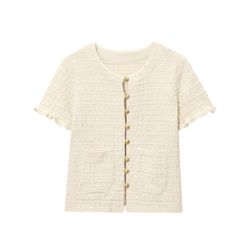 Araltay New Arrival Women's Clothing Fashion Style Fashion All-Match Casual round Neck Short Sleeves Laminated Decoration Knitting Outwear