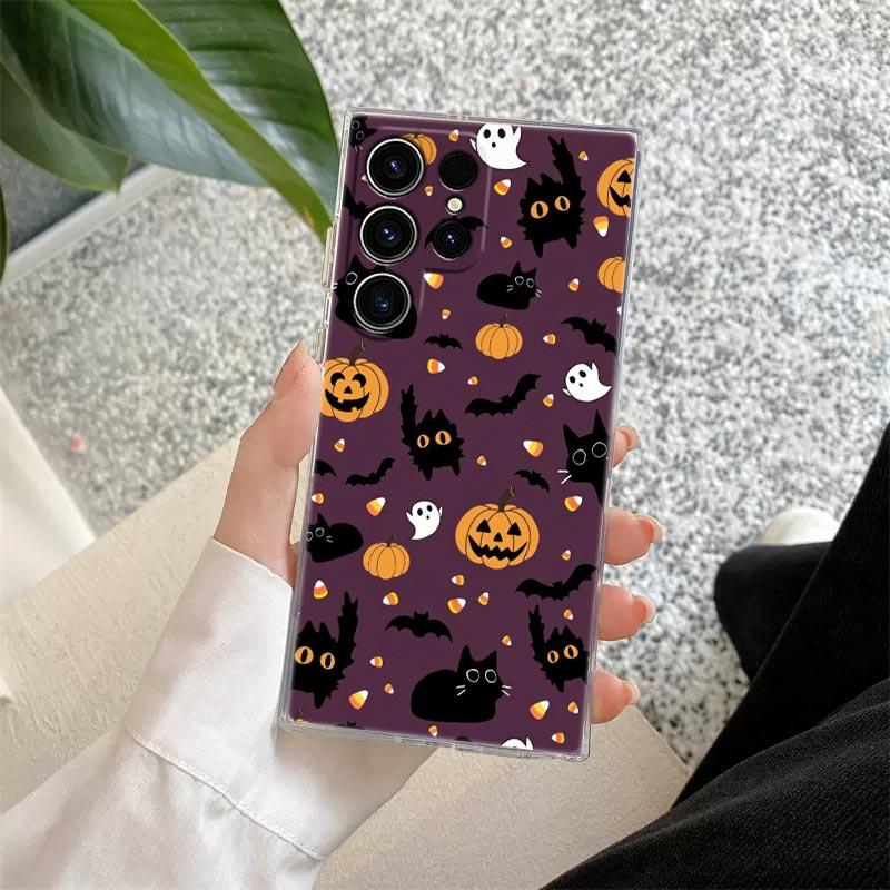 Happy Halloween Katze Kürbis S25FE Klare Hülle Für Samsung Galaxy S25 S24 S23 Ultra S20 S21 FE S22 Plus A56 5G A17 A07 Handyhülle