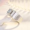Adjustable Men Ring Overlap Opening Copper Plated Platinum Square Moissanite Finger Jewelry