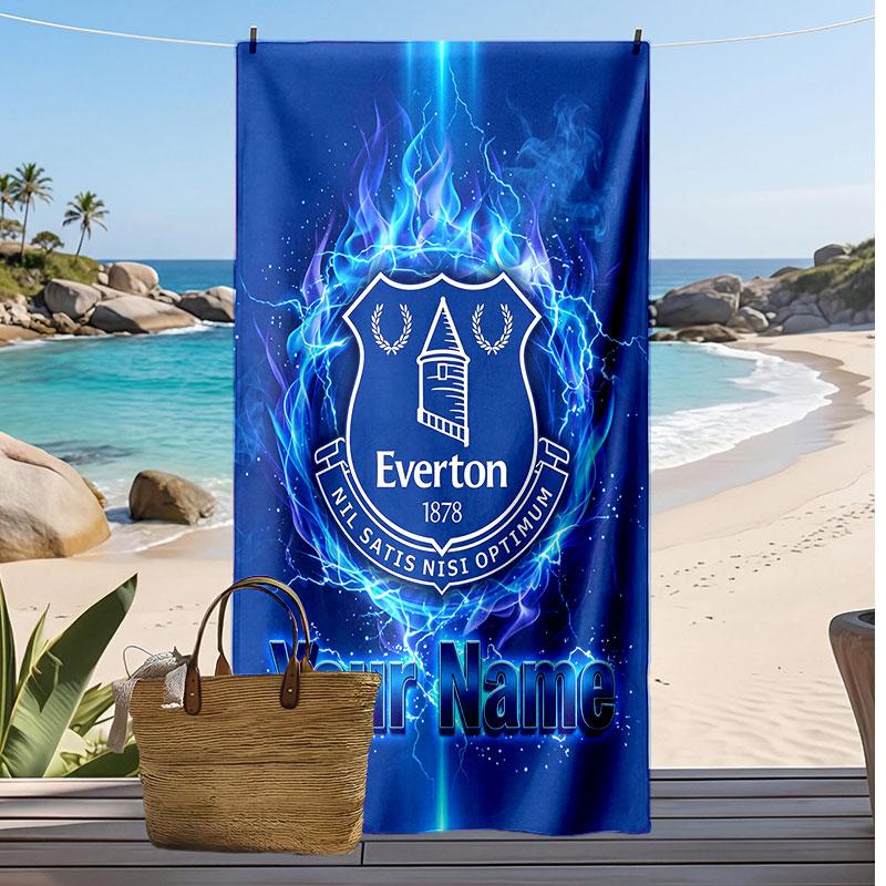 Everton FC Personalized Printed Beach Towel Soccer Logo Support Custom Name Text Absorbent Towel For Sport Travel Special Gift
