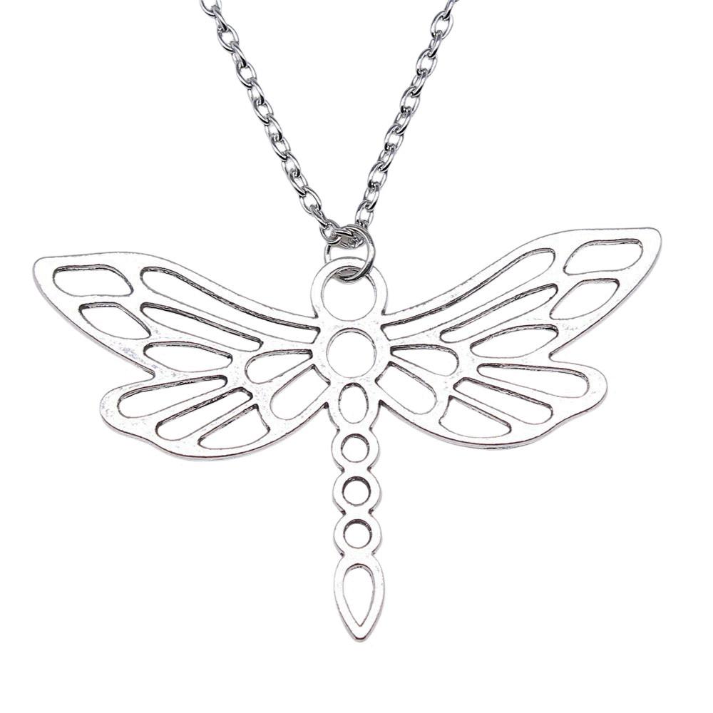 Openwork Dragonfly Pendant Necklace Insect Nature Boho Jewelry 45cm or 70cm long chain