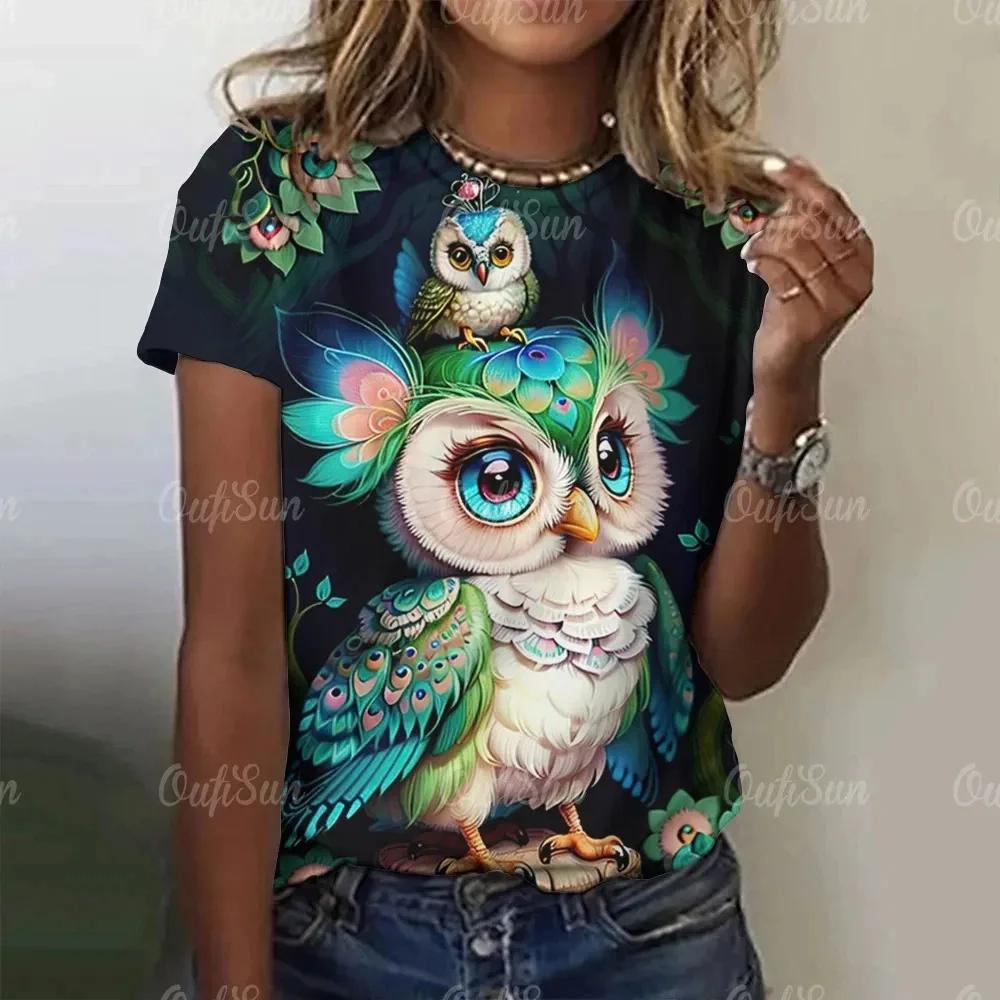 

Cute Animal Cartoon Owl 3D Printed Pattern T-shirt Street Casual Style Short Sleeved Women s T-shirt 6XL