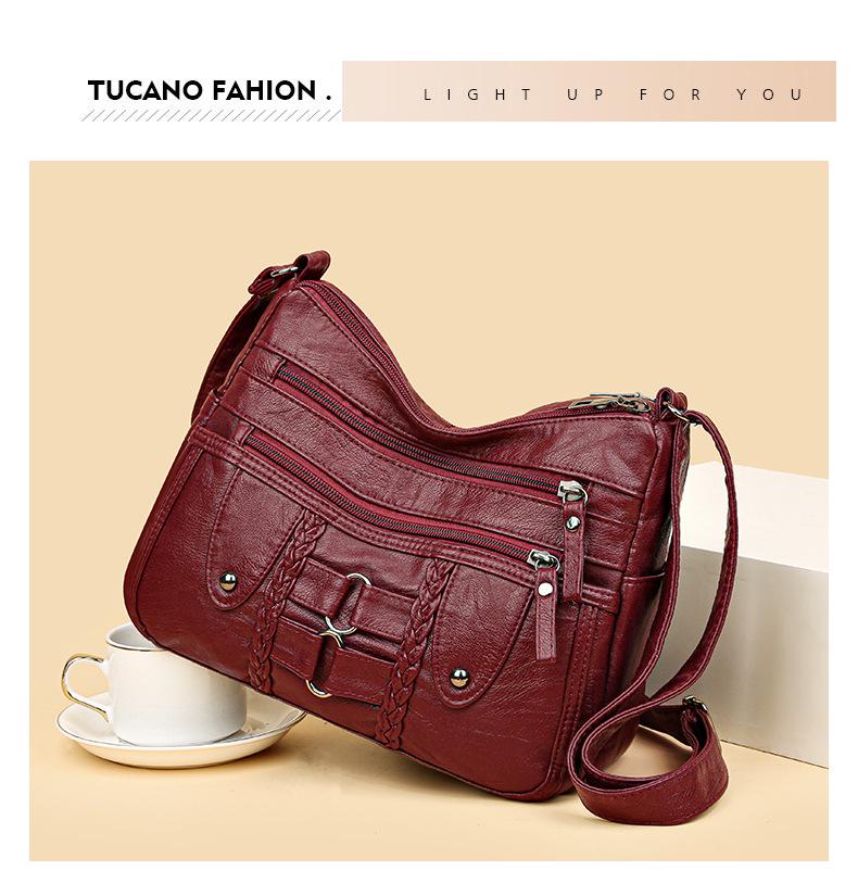 Crossbody-väska med stor kapacitet: Koreansk stil, Mjukt läder, Flera fack, Elegant och enkel design