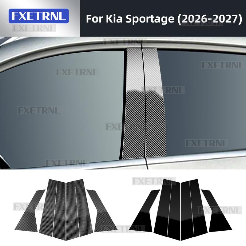 PC B Pillar Window Post Trim Sticker Glossy Black Carbon Fiber Texture For Kia Sportage 2026-2027 Universal LHD RHD Car