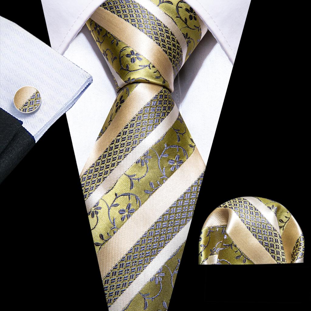 Barry.Wang Floral Ties for Men Woven Paisley Wedding Necktie Handkerchief Cufflinks Formal Casual Set