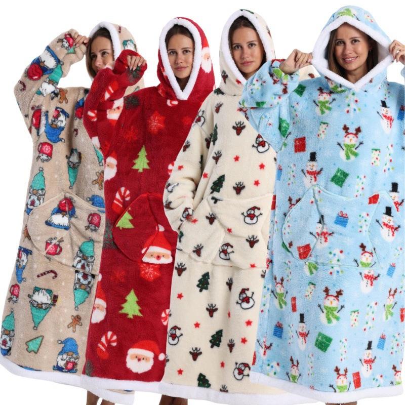 Autumn and winter sports and leisure warm TV blanket senior women's plush comfortable soft bathrobe warm fluffy robe