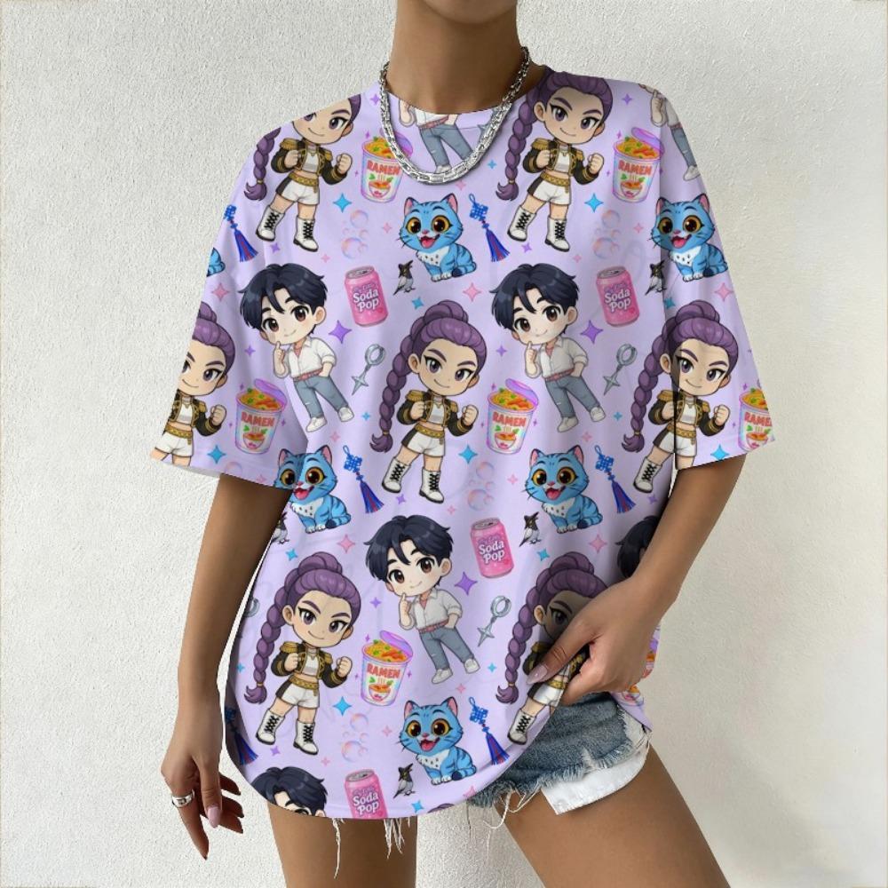 Fashion Men and Women's T-shirt Cartoon KPop Demon Hunters Print T-shirt Loose Short Sleeve Tops Summer Casual Kids Clothing