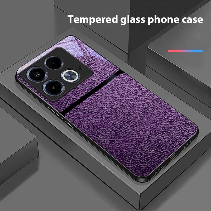 Red Leather Pattern For Infinix Note 40 4G 30i 12 G96 Smart 8 Hot 9 Play 10 11S 12 20i 50 Pro Plus 5G Tempered Glass Phone Case