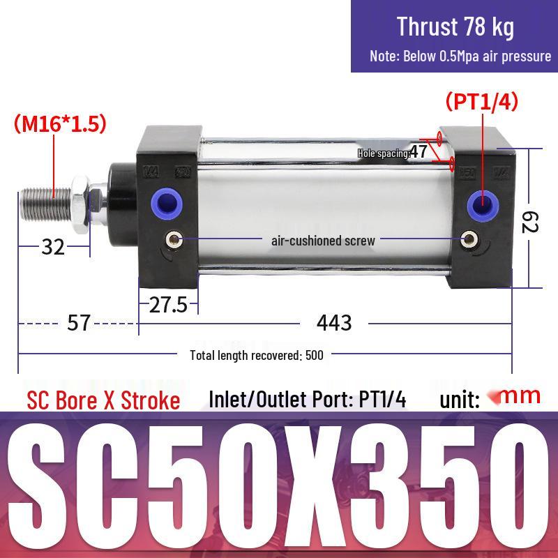 SC63 High Thrust Small Pneumatic Cylinder, Model SC40/50/80/100*125X150X200X500-S