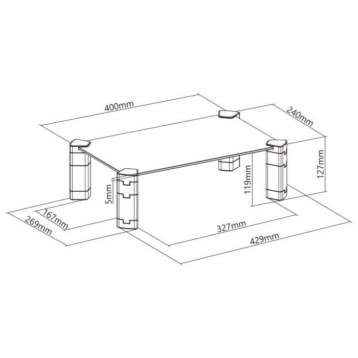 Adjustable Monitor Stand - Maclean - Mc-934 - Tempered Glass - Adjustable Height - 20 Kg Max
