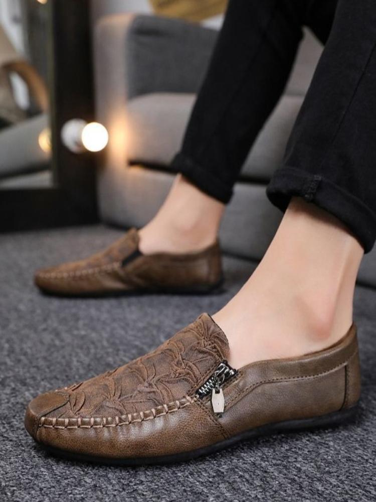 Fashion Non Slip Flat Zip Men's Leather Shoes Low-Top Classic Original Designer Common Cowhide Elegant Fashion 2025 Pu Male Casual Shoe