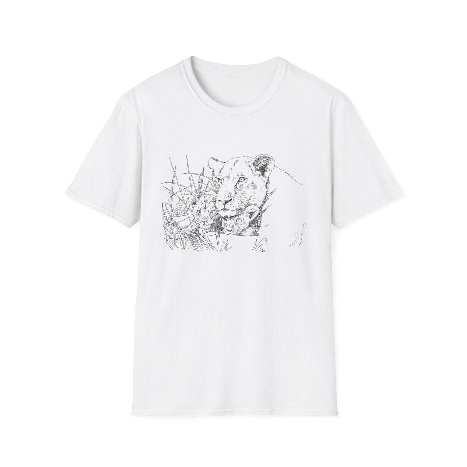 Lioness and cubs sketch T-Shirt | Wildlife Illustration, Minimal Line Art Mother s Day L