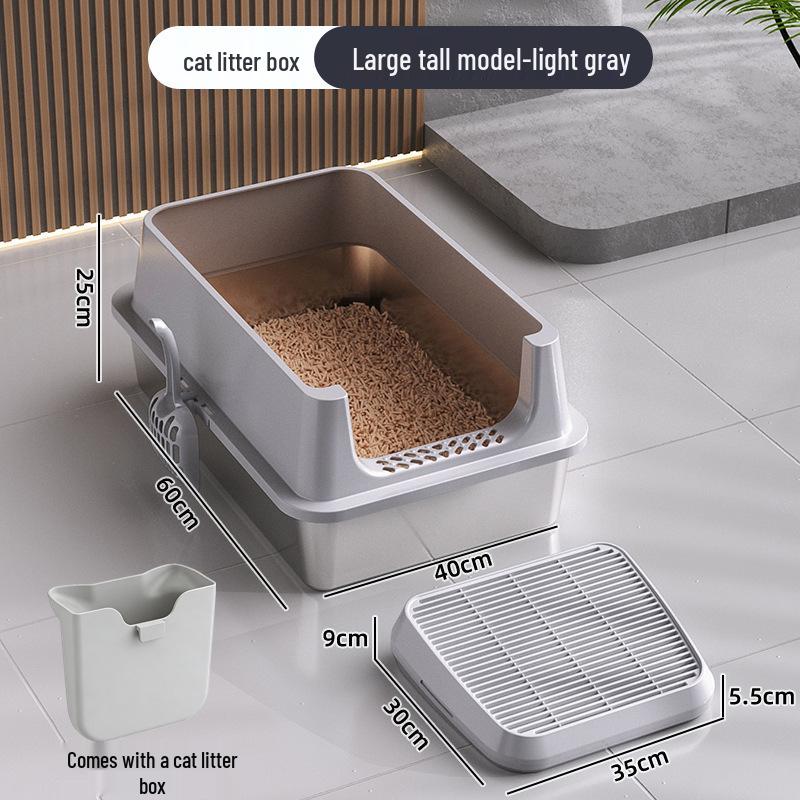 Extra Large Stainless Steel Top-Entry Cat Litter Box - Anti-Splash, Anti-Leakage, Semi-Enclosed Design