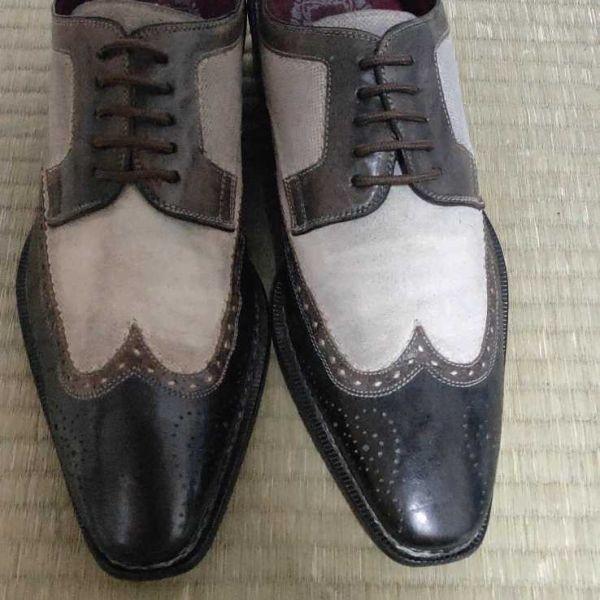 Vintage Spanien Hergestellt/MEZLAN/Zweifarbige Budapester Schuhe/8M/Ca.. 26.0/Off-White & Schwarz/Bicolor/Lange Nase(GEBRAUCHT)