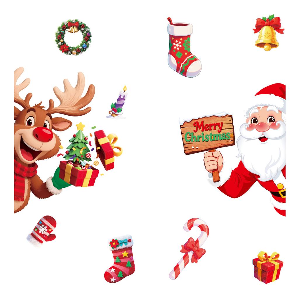 Christmas Static Glass Stickers Snowflake Bell Elk Wreath Santa Claus Reusable Window Clings Xmas Holiday Decor