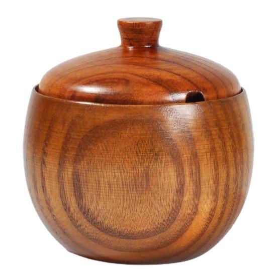 Seasoning Jar with Lid Strong Sealed Wide Mouth Easy To Clean Condiment Container Wooden Retro Sugar Pepper Salt Spice Pot Restaurant Supplies