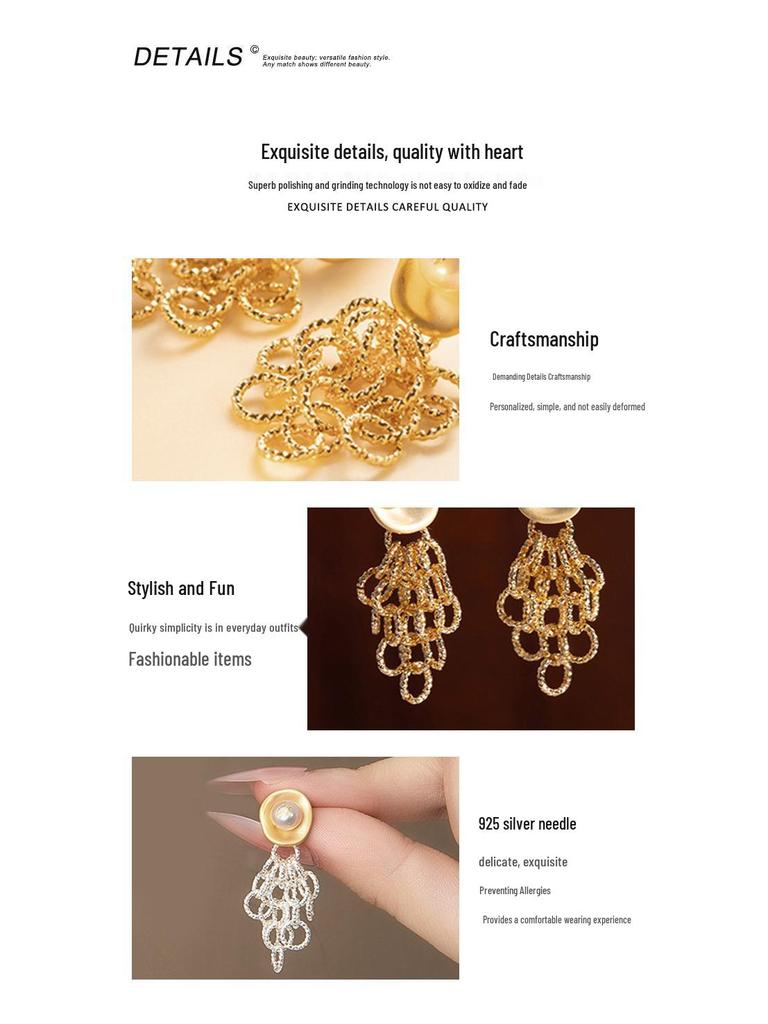 French Retro Gold & Silver Tassel Pearl Earrings: Elegant & Exquisite Lady Style