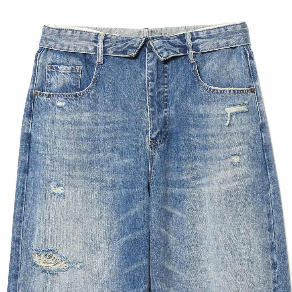 VIONA Damen Retro 90er Low Rise Weite Beine Jeans Gemütlich Hellblau Zerrissen Used Denim Hose Stylisches Mädchen Y2k Pendler Streetwear