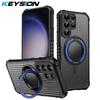 KEYSION 360° Rotating Ring Stand Case for Samsung Galaxy S22 S23 Ultra 5G S21 S20 FE Transparent Magnetic Shockproof Phone Cover