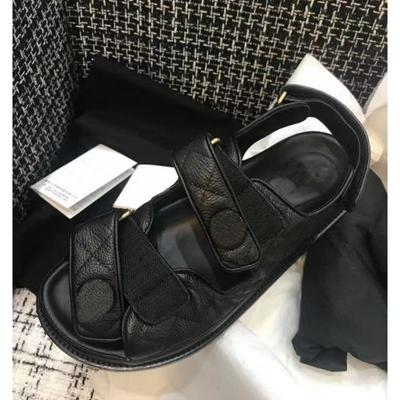 Genuine Leather Women Dad Sandals Designer Black Beach Shoes For Summer Femmes Sandales Sandalias De Mujer