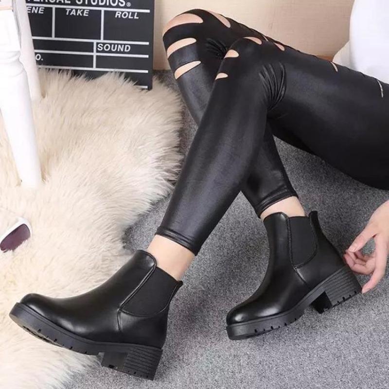 2025 New Boots Low Heel Martin Boots Women Boots Fall and Winter New Fashion Small Leather Shoes Round Head Women's Shoes