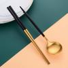 Reusable Chopstick and Spoon Set,Stainless Steel Korean Spoons Chopsticks,Metal Chopsticks Spoons Set of 3 Dinnerware For Home or Restaurant,Black
