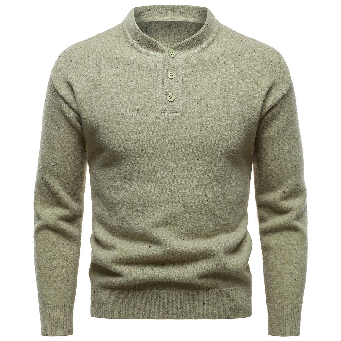 2025 Autumn/Winter Men s Stylish British Henley Stand Collar Long Sleeve Knit Sweater 3XL светло-зеленый