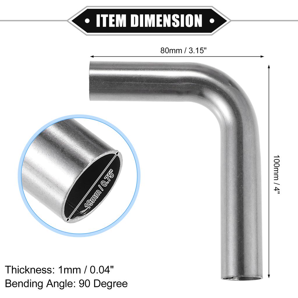 UXCELL 2 Stück 19mm 25mm 32mm 38mm 63mm 90° Bogen Winkelrohr Schlauchrohr DIY Auspuffrohr Lufteinlassrohr für Auto 304 Edelstahl