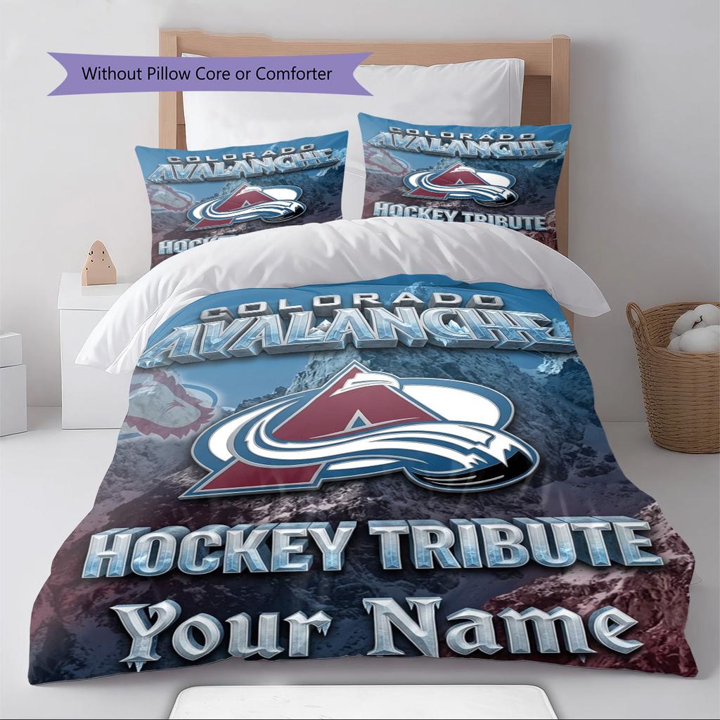 Name Custom Colorado Avalanche Logo Pattern Bedding Set Quilt Cover Pillowcase Home Decor Gift (1 * Duvet Cover + 2 * Pillowcase, Without Core)