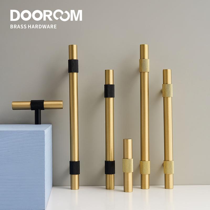 Dooroom Brass Furniture Handles Modern Knurling Black Gold Pulls Wardrobe Dresser Cupboard Cabinet Drawer Shoe Box Knobs