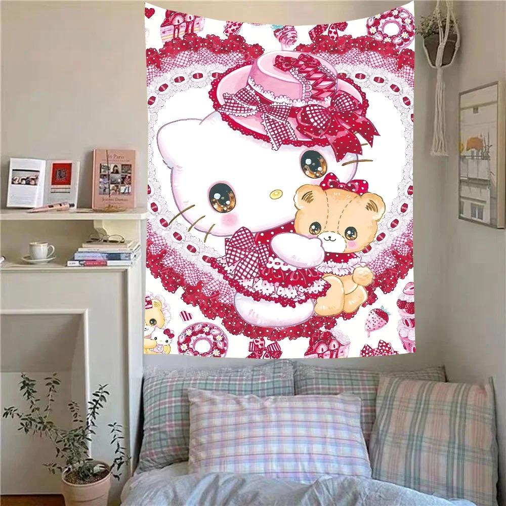 Kuromi Cinnamoroll Hello Kitty Cartoon Tapestry Party Background Wall Hanging Baby Room Home Decor