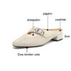 Fashion Women's New Genuine Leather Sheepskin Hollow Hole Metal Belt Buckle, Mid Heel Large Toe, Breathable M Ü Ller Slippers