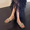 Comfort Version~ French Temperament Rhinestone High-end Sense with Sandals Women's Summer Wear Versatile Thick Heel Cool Slippers