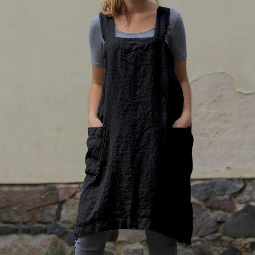 Apron For Baking Cooking And Gardening Cross Back Linen Women With 2 Pockets