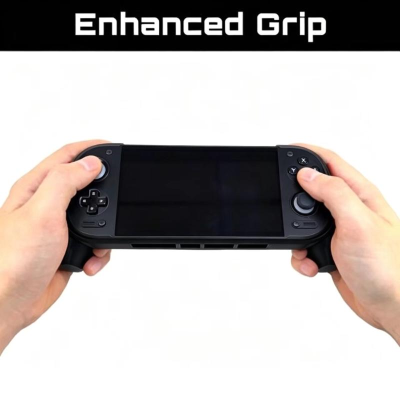 Handheld-Spielgriff für Retroid Pocket 6, 3D-gedrucktes Griffgehäuse mit freiliegenden Front Bedienelementen und Öffnung an der Unterseite für Spiele zu Hause und unterwegs