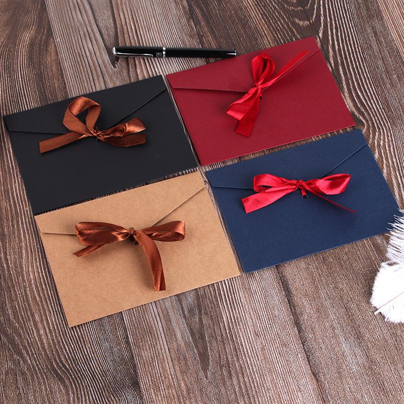 5pcs Colorful Ribbons Envelopes Kawaii Bowknot Letter Pads Cover Wedding Party Invitation Cards Envelopes School Office Supplies